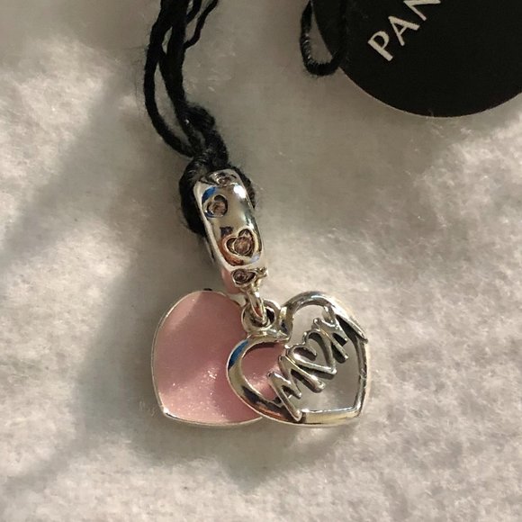 Pandora Silver Mom Script Heart Dangle Charm - Picture 1 of 5